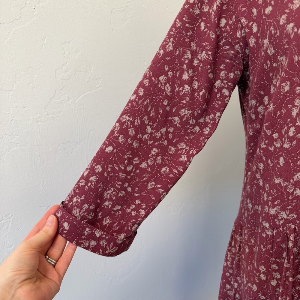 Garnet Hill Burgundy Floral V-Neck Babydoll Midi Dress Size 8 - Picture 5 of 14